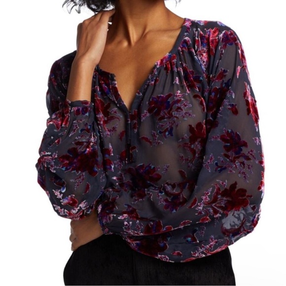 Rag & Bone Blouse Women's Small Purple Floral Velvet Burnout Top Whimsigoth Boho - Picture 1 of 12